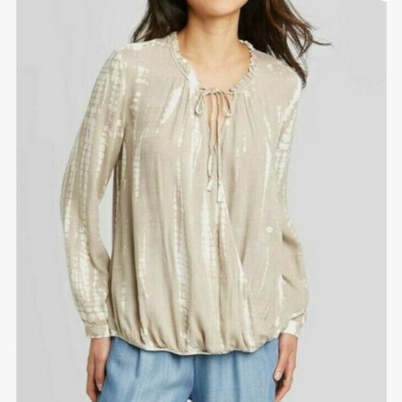 KNOX ROSE Neutral Tie Dye Peasant Blouse - Picture 3 of 9